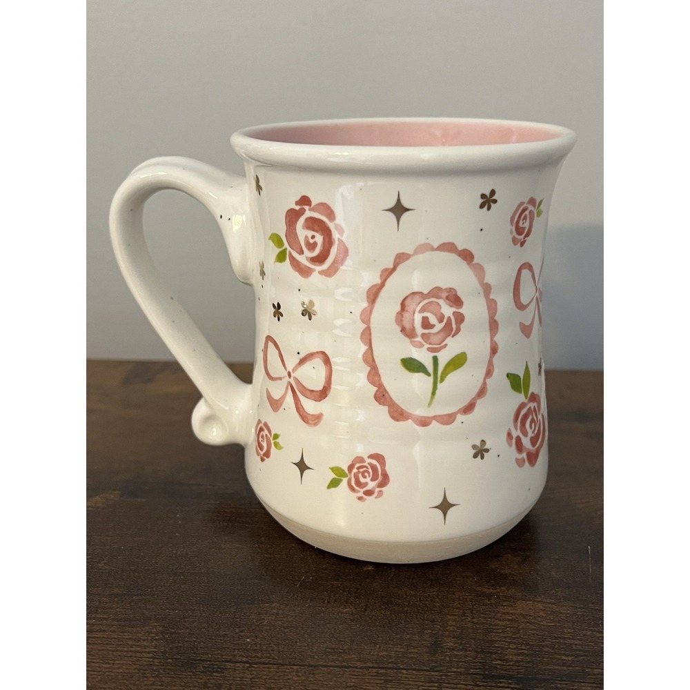 Luna & Sage Pink Floral Ceramic Mug‎ Roses Bows Cottagecore